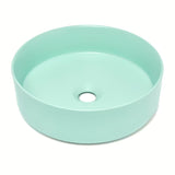 Okrugli keramički umivaonik na ploču SAT Mood u mat mint boji bez otvora za miješalicu i bez preljeva.