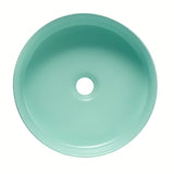 Okrugli keramički umivaonik na ploču SAT Mood u mat mint boji bez otvora za miješalicu i bez preljeva.