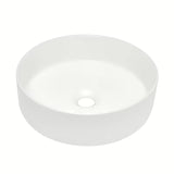 Okrugli umivaonik na ploču SAT Mood u bijeloj mat keramici bez otvora za miješalicu i bez preljeva.
