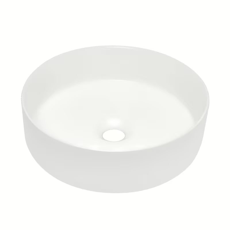 Okrugli umivaonik na ploču SAT Mood u bijeloj mat keramici bez otvora za miješalicu i bez preljeva.