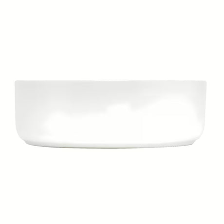 Okrugli umivaonik na ploču SAT Mood u bijeloj mat keramici bez otvora za miješalicu i bez preljeva.