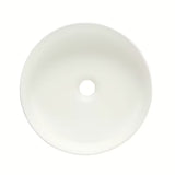 Okrugli umivaonik na ploču SAT Mood u bijeloj mat keramici bez otvora za miješalicu i bez preljeva.