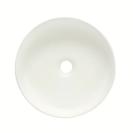 Okrugli umivaonik na ploču SAT Mood u bijeloj mat keramici bez otvora za miješalicu i bez preljeva.