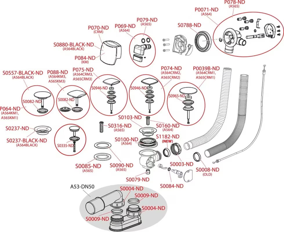 Odljevno preljevna Garnitura Za Kadu SAT u sjajno bijeloj boji pro punjenje kade s preljevom, pro odvodni otvor Ø52 mm.