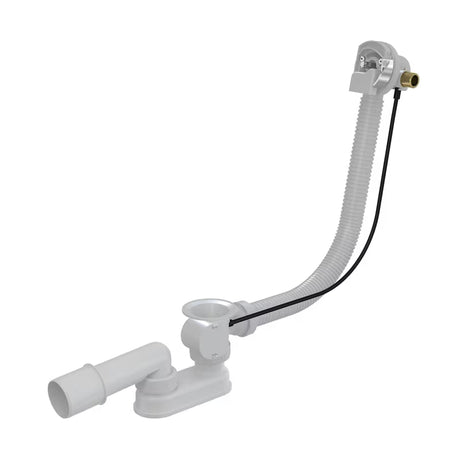 Plastični odljevno preljevna garnitura za kadu SAT u krom izvedbi s punjenjem kroz preljev i upravljanjem čepom okretnim kotačićem.