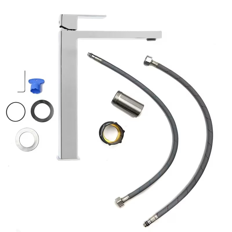 Visoka miješalica za Umivaonik SAT Vision u sjajnom kromu bez odvoda s modernim četvrtastim dizajnom