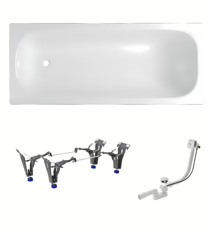 Bijela pravokutna kada SAT Vivien 150x70 cm od emajliranog čelika s univerzalnom orijentacijom.