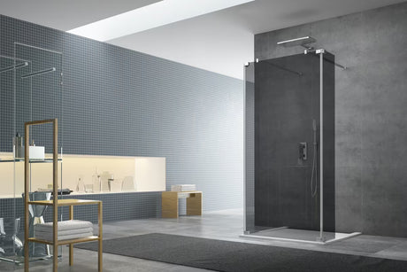 SAT Walk-In okretna preklopna stijena u krom izvedbi kao dodatak walk-in tuš prostoru.