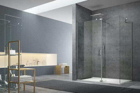 Okretna preklopna bočna stijena SAT Walk-in od prozirnog stakla u krom izvedbi, zakretna za 90°.