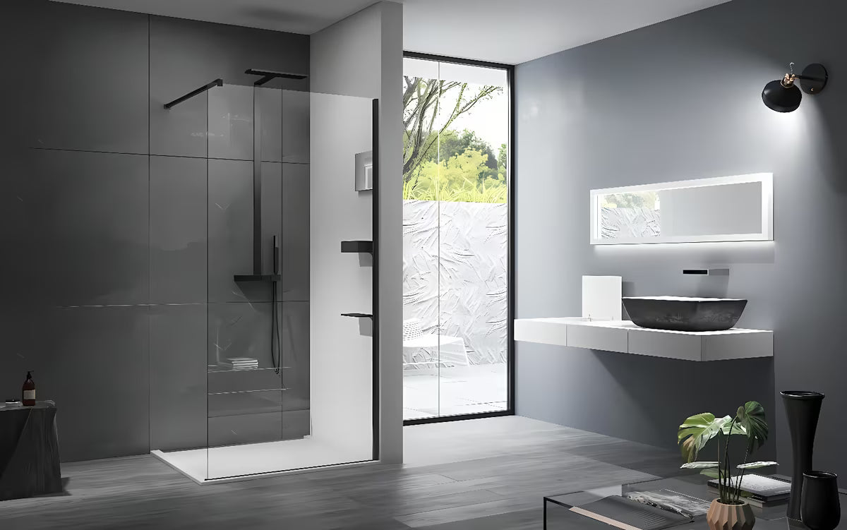 Crna kupaonska polica SAT Walk-In pro montaža na profil bez bušenja pločica