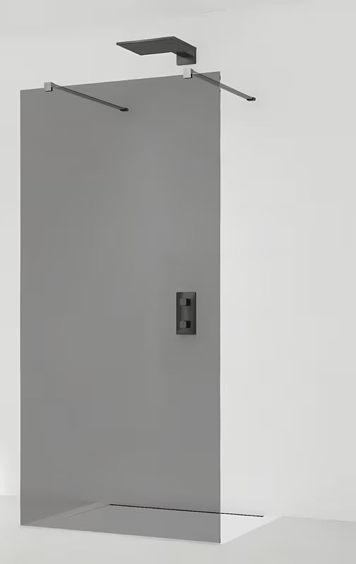 SAT Walk-in tuš stijena Walk-In 110 cm u crnoj izvedbi s prozirnim staklom i dizajnom bez okvira.