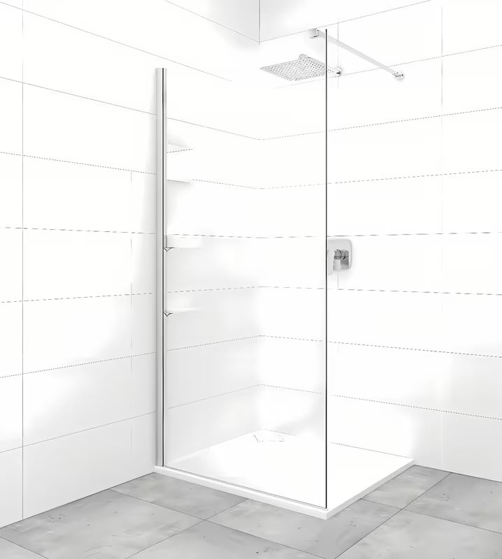 Walk-in tuš stijena SAT Walk-in 110 cm s prozirnim staklom i kromiranim profilom u bezokvirnoj izvedbi.