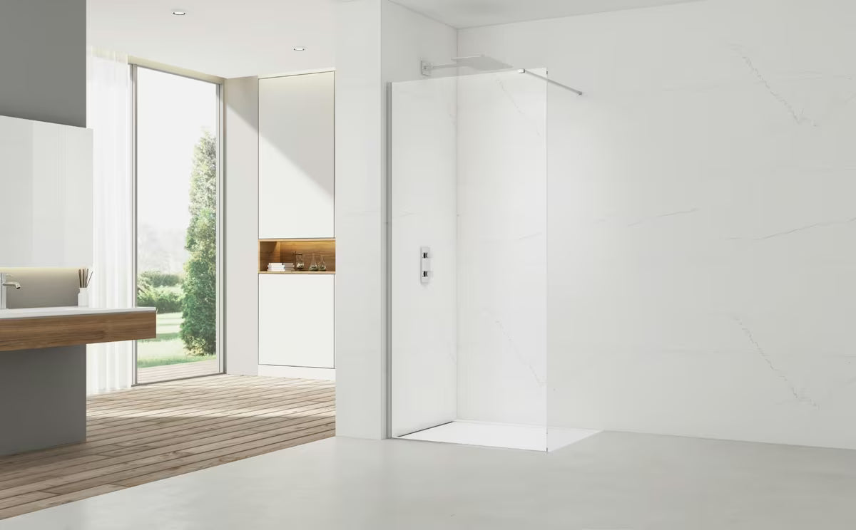 Walk-in tuš stijena SAT Walk-in 130 cm s prozirnim staklom, kromiranim profilima i EasyClean obradom