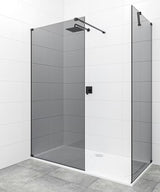 Crna walk-in tuš stijena 140x90 cm s neprozirnim staklom u dimljenom dekoru
