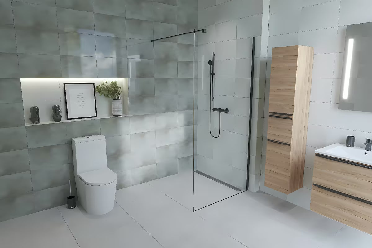 Walk-in tuš stijena SAT Walk-in 70 cm s prozirnim staklom i mat crnim profilima