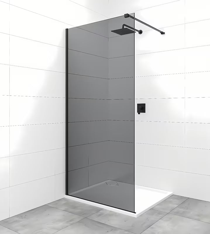 Tuš stijena Walk-In SAT 80 cm s crnim profilima i neprozirnim staklom sa zadimljenim efektom