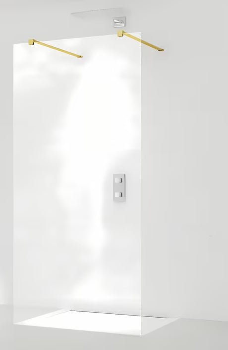 Walk-in tuš stijena SAT Walk-in 80 cm od prozirnog stakla sa zlatnim stabilizacijskim šipkama