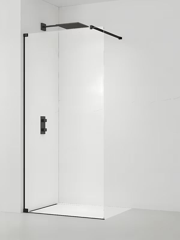 Crna walk-in tuš stijena 90 cm od prozirnog sigurnosnog stakla bez okvira