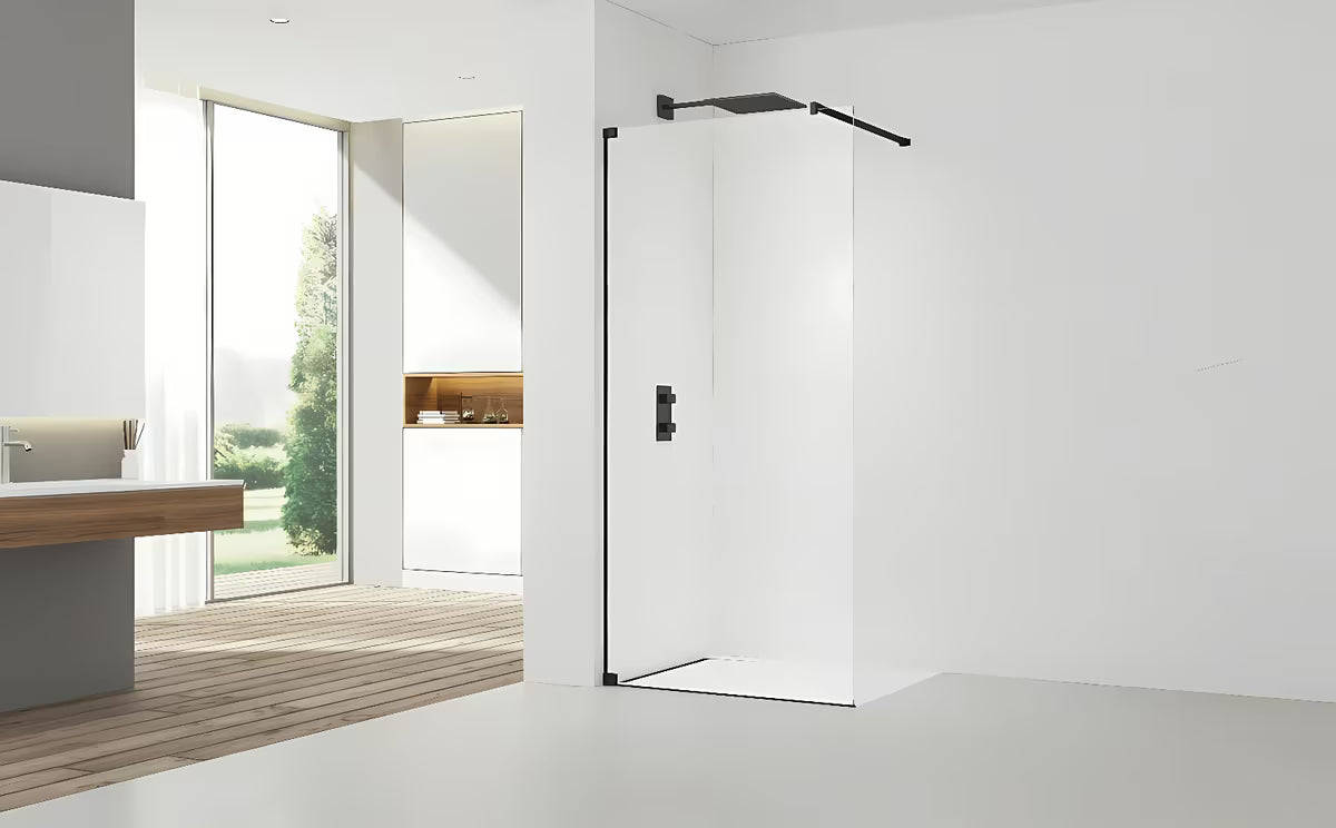 Crna walk-in tuš stijena 90 cm od prozirnog sigurnosnog stakla bez okvira