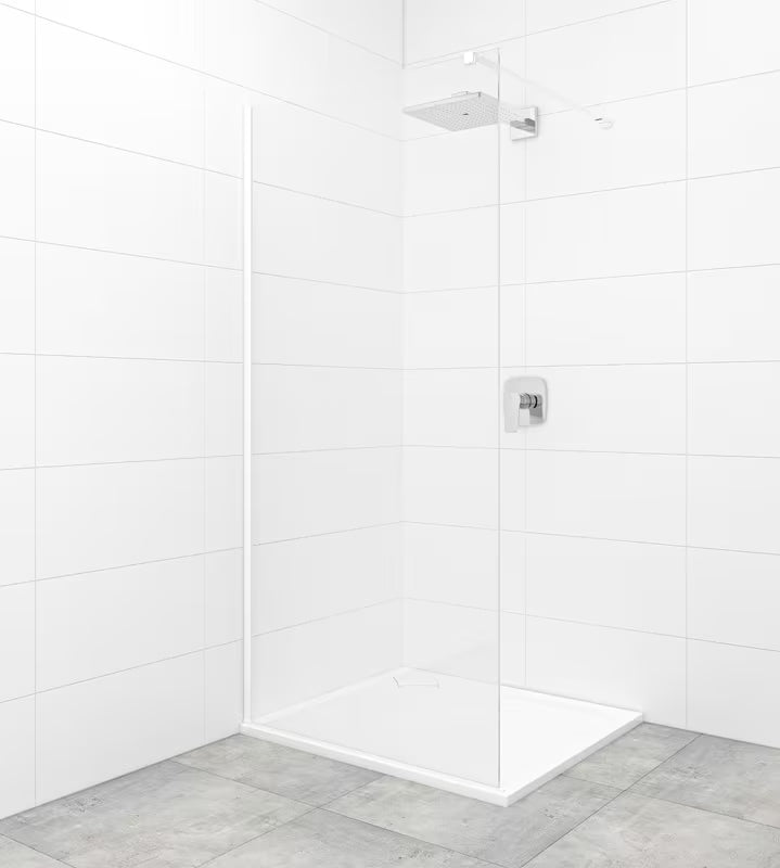 SAT Walk-in tuš stijena Walk-In 90 cm u bijeloj boji s prozirnim sigurnosnim staklom i EasyClean obradom.