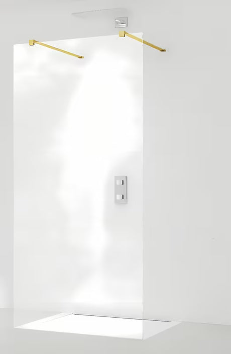 Tuš stijena Walk-In SAT Walk-in 90 cm s prozirnim staklom i zlatnim stabilizacijskim šipkama