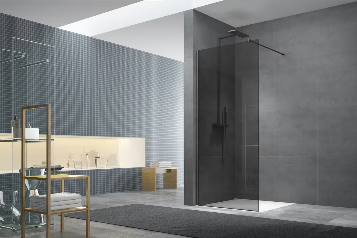 SAT Walk-In set pro paravana Walk-in u izvedbi PVD gun metal s bočnim profilom i donjom letvicom