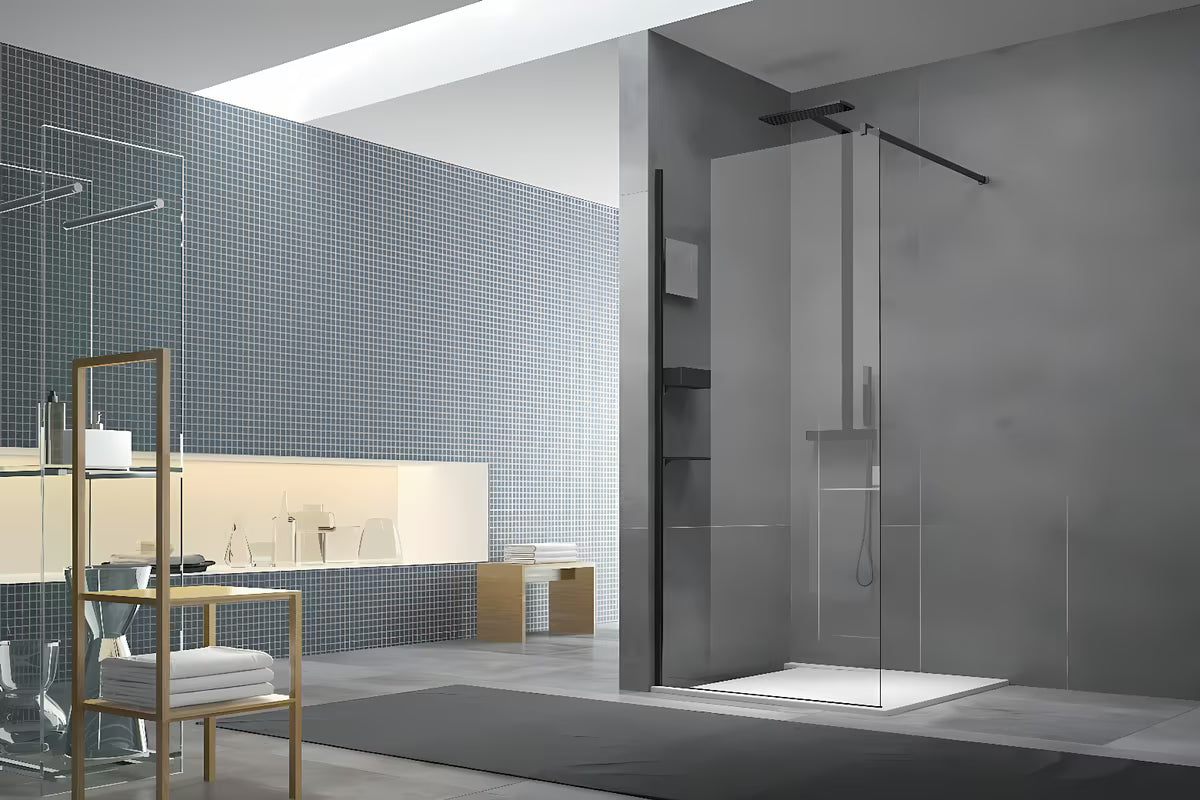 Crni profilni nosač SAT Walk-in pro kupaonski dodaci s bočnim profilom i donjom letvicom