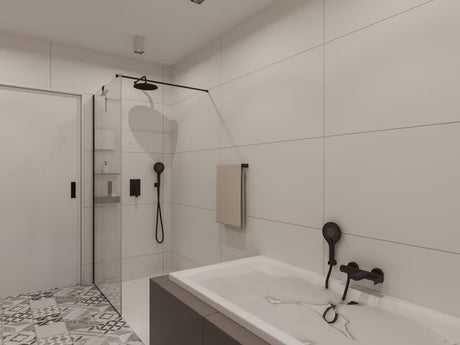 Crni profilni nosač SAT Walk-in pro kupaonski dodaci s bočnim profilom i donjom letvicom