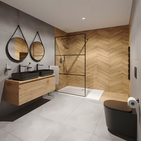 Walk-in tuš stijena SAT Walk-in 90 cm s prozirnim staklom i digitalnim printom crnih pruga