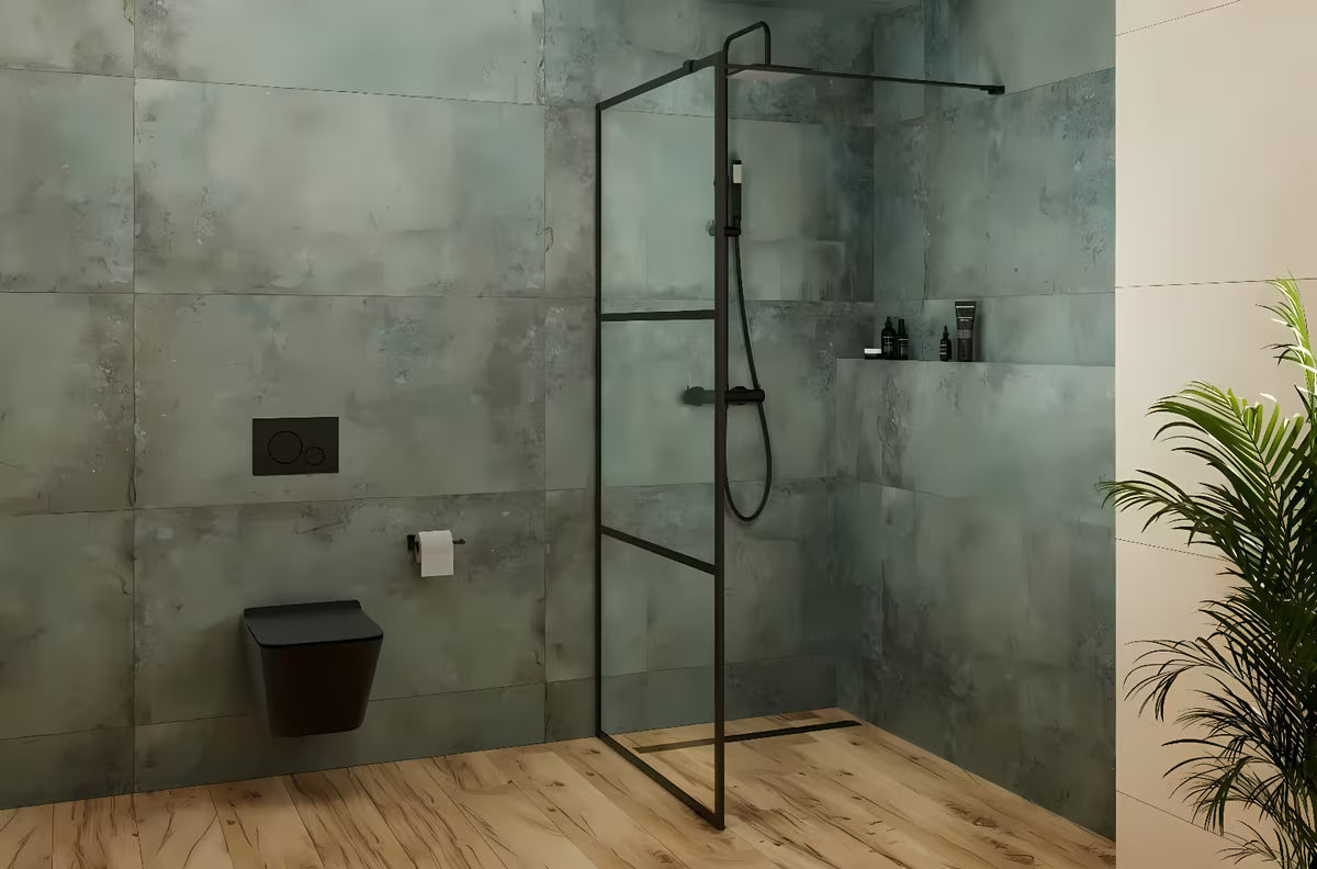 Walk-in tuš stijena SAT Walk-in 90 cm s prozirnim staklom i digitalnim printom crnih pruga