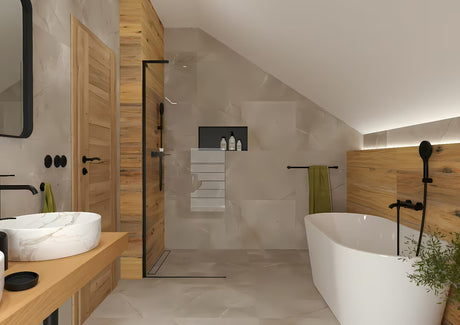 Walk-in tuš stijena SAT Walk-in 100 cm u mat crnoj boji s prozirnim staklom i EasyClean premazom