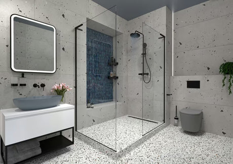 Walk-in tuš stijena SAT Walk-in 100 cm u mat crnoj boji s prozirnim staklom i EasyClean premazom