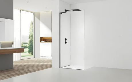 Walk-in tuš stijena SAT Walk-in 110 cm u crnoj mat izvedbi s prozirnim staklom