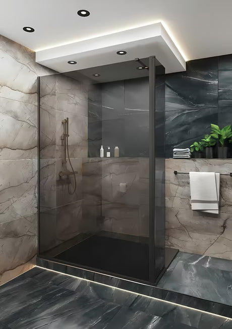 SAT Walk-in tuš stijena Walk-In 140 cm u crnoj izvedbi s neprozirnim dimljenim staklom
