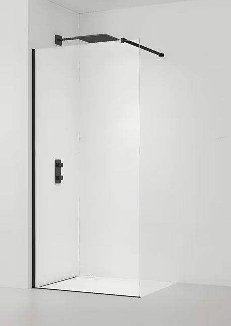Crni walk-in paravan za tuš SAT Walk-in 140 cm od prozirnog sigurnosnog stakla s premazom EasyClean