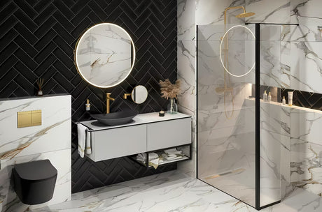 SAT Walk-in tuš stijena Walk-In 140 cm u crnoj boji s prozirnim staklom bez dekora