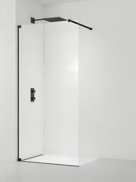 Tuš stijena SAT Walk-In 60 cm u crnoj izvedbi s prozirnim staklom i stabilizacijskom šipkom
