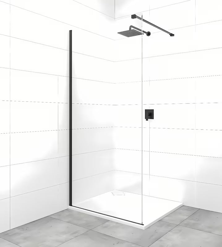 Tuš stijena SAT Walk-in 60 cm u crnoj izvedbi s prozirnim staklom bez dekora