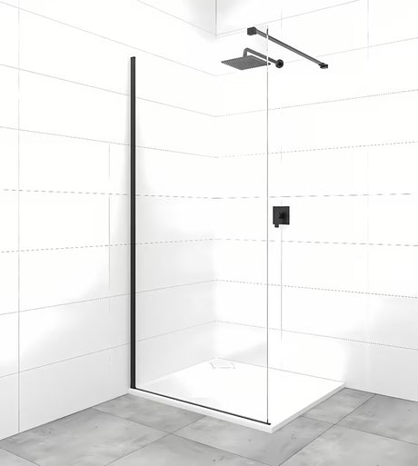 Tuš stijena SAT Walk-in 60 cm u crnoj izvedbi s prozirnim staklom bez dekora