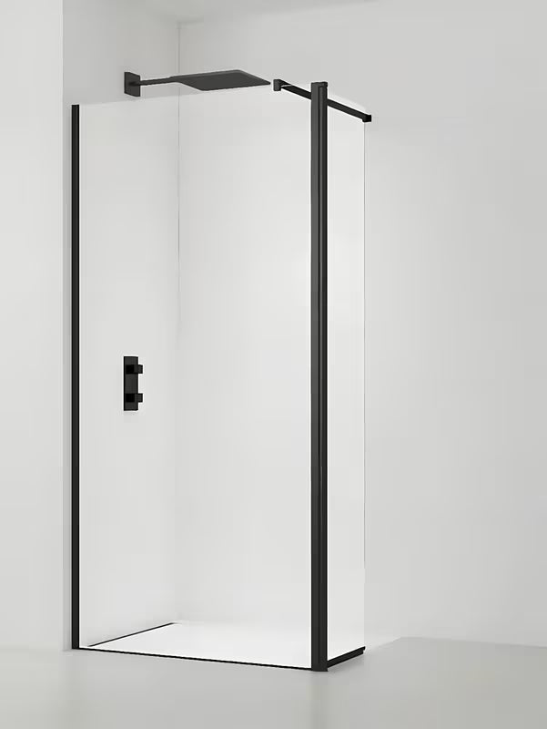 Crna walk-in tuš stijena SAT Walk-in 60 cm s prozirnim staklom i površinskom obradom EasyClean.