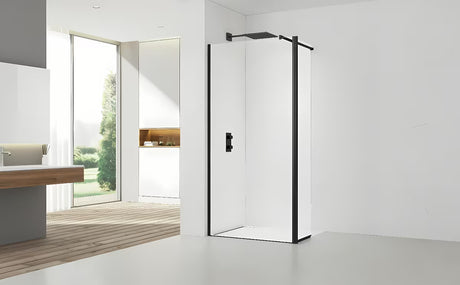 Crna walk-in tuš stijena SAT Walk-in 60 cm s prozirnim staklom i površinskom obradom EasyClean.