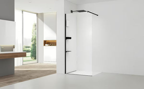 Fiksna tuš stijena Walk-In SAT Walk-in 60 cm s prozirnim staklom i crnim profilima
