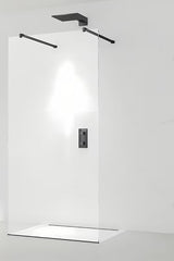 Crna tuš stijena Walk-In SAT 60x200 cm s prozirnim staklom i stabilizacijskom šipkom