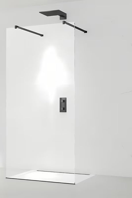 Crna tuš stijena Walk-In SAT 60x200 cm s prozirnim staklom i stabilizacijskom šipkom