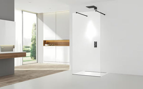 Crna tuš stijena Walk-In SAT 60x200 cm s prozirnim staklom i stabilizacijskom šipkom