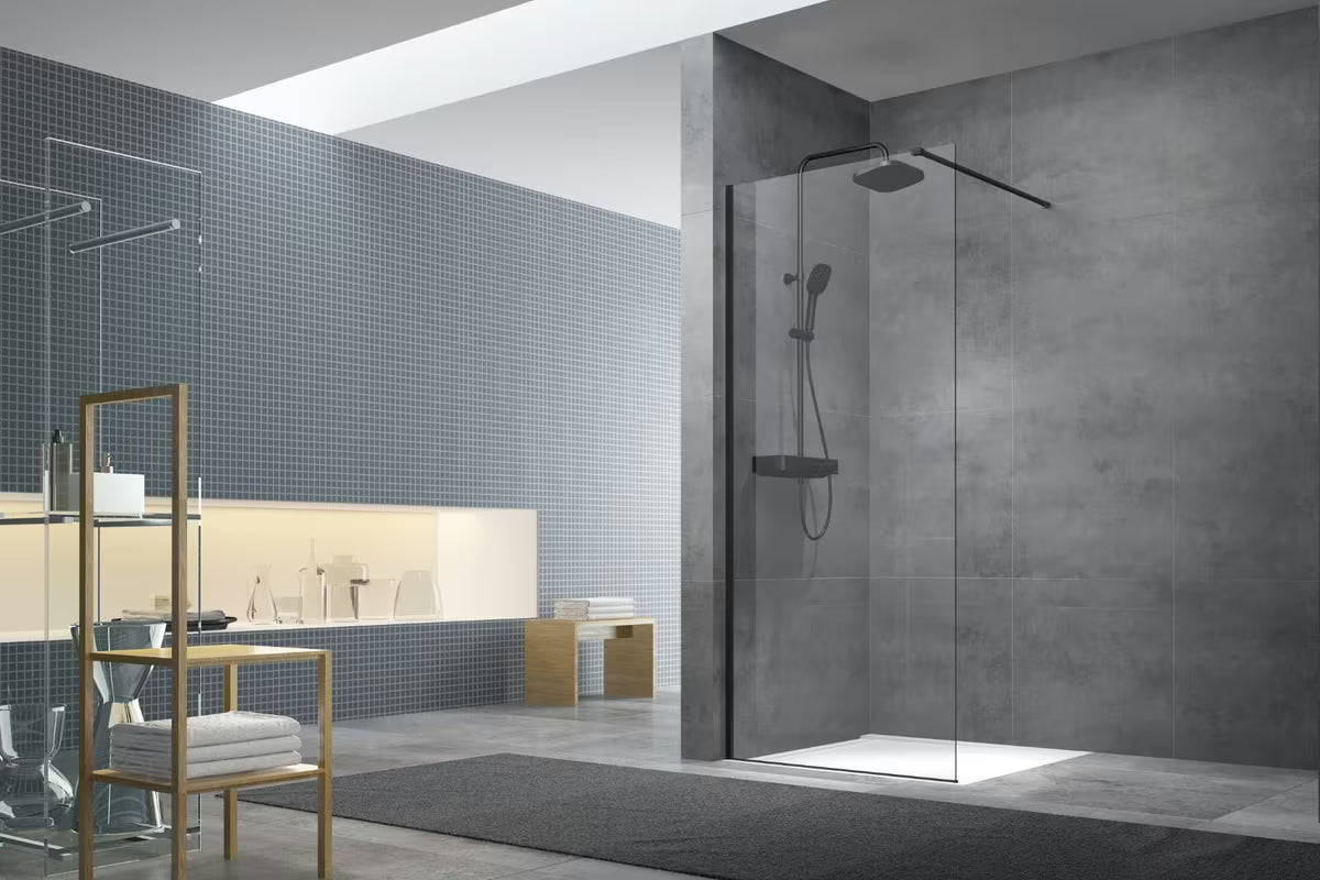 Walk-in tuš stijena SAT Walk-in 100 cm s prozirnim staklom i crnim profilom