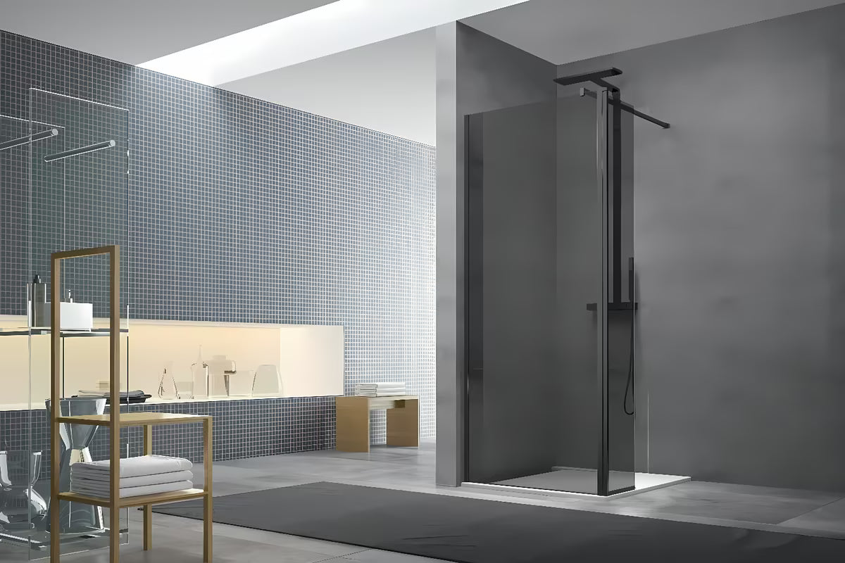 SAT Walk-in tuš stijena Walk-In 120 cm u crnoj boji s neprozirnim staklom i efektom dima