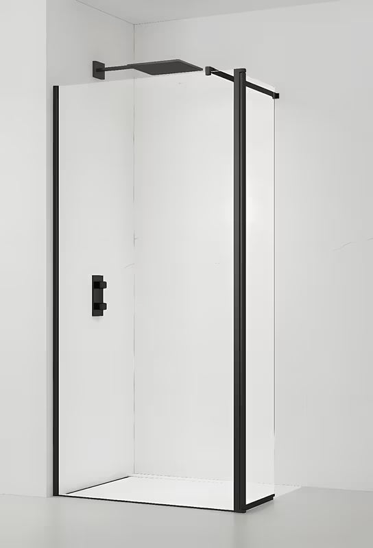 SAT Walk-in tuš stijena Walk-In 90 cm u crnoj boji s prozirnim staklom bez dekora