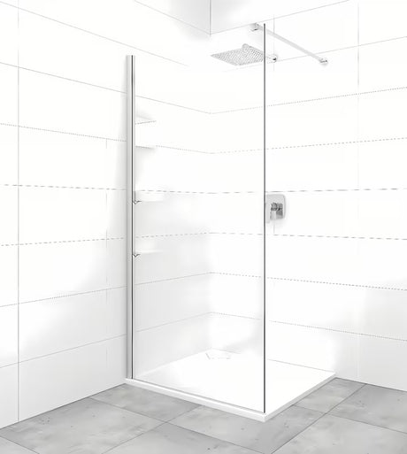 Walk-in tuš stijena SAT Walk-in 110 cm s prozirnim staklom i kromiranim profilom u bezokvirnoj izvedbi.