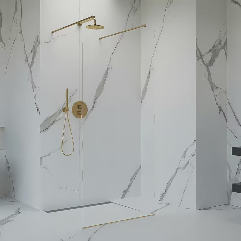 Walk-in tuš stijena SAT Walk-in 80 cm od prozirnog stakla sa zlatnim stabilizacijskim šipkama